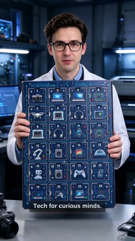 Presenter holding the tech advent calendar